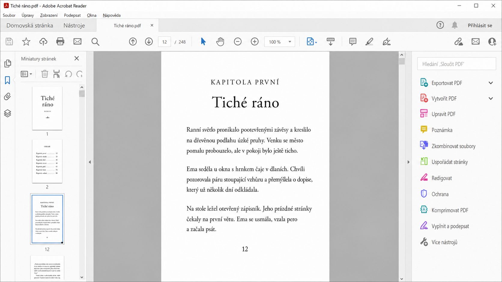 Čtení e-knihy v programu Adobe Reader