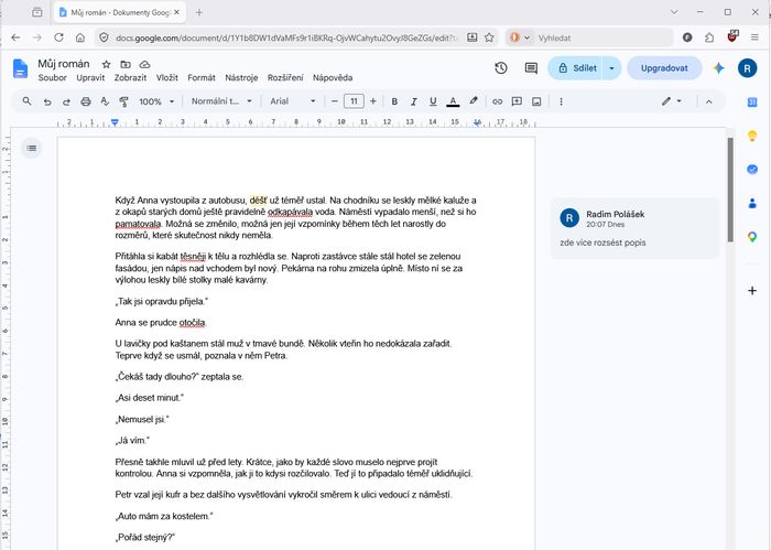 Dokumenty Google s komentářem
