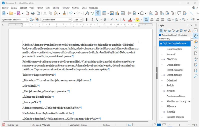 LibreOffice Writer s dokumenty a styly