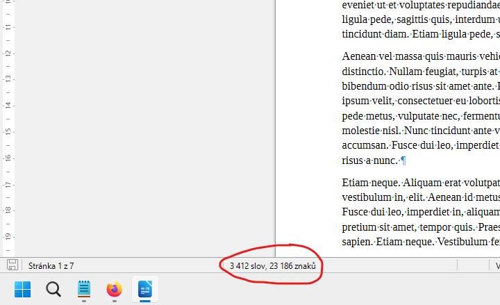 LibreOffice Writer počet znaků