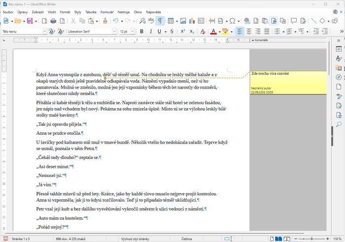 Libreoffice s komentářem