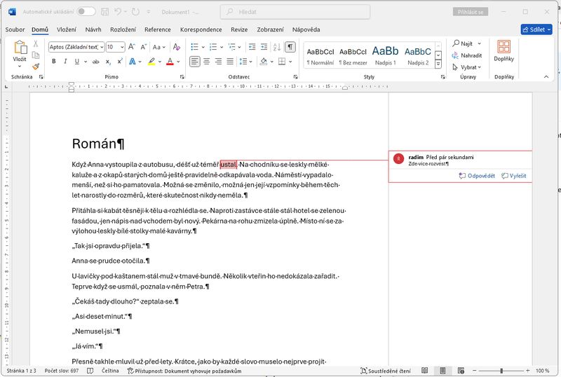 MS Word s komentářem