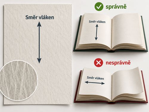 Směr vláken papíru knihy