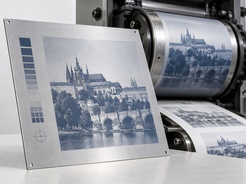 Tisková forma v podobě hliníkové ofsetové desky s obrazem určeným k přenosu při tisku