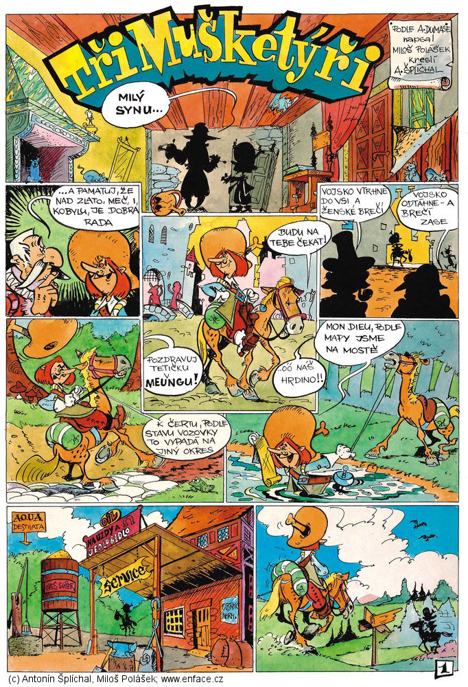 Tři mušketýři, první stránka komiksu